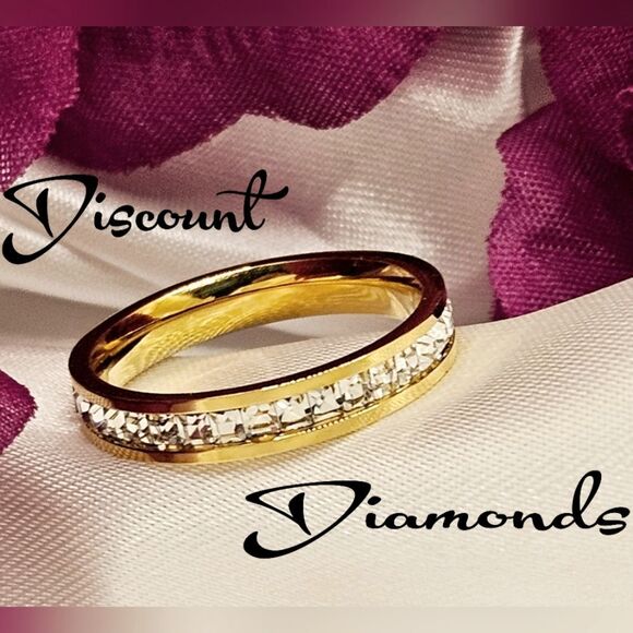 Titanium White Baguette Diamond Wedding Cocktail Ring 18K Gold on Titanium - Picture 1 of 8